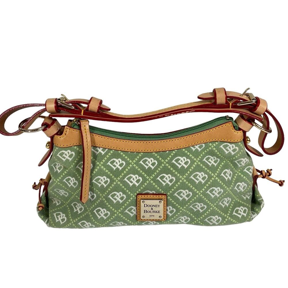 Mini East West Slouch Bag DOONEY & BOURKE Canvas Leather Trim Signature Lt Green